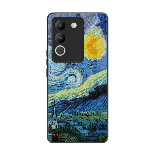 Starry night back phone cover | glass case for vivo y200 5g