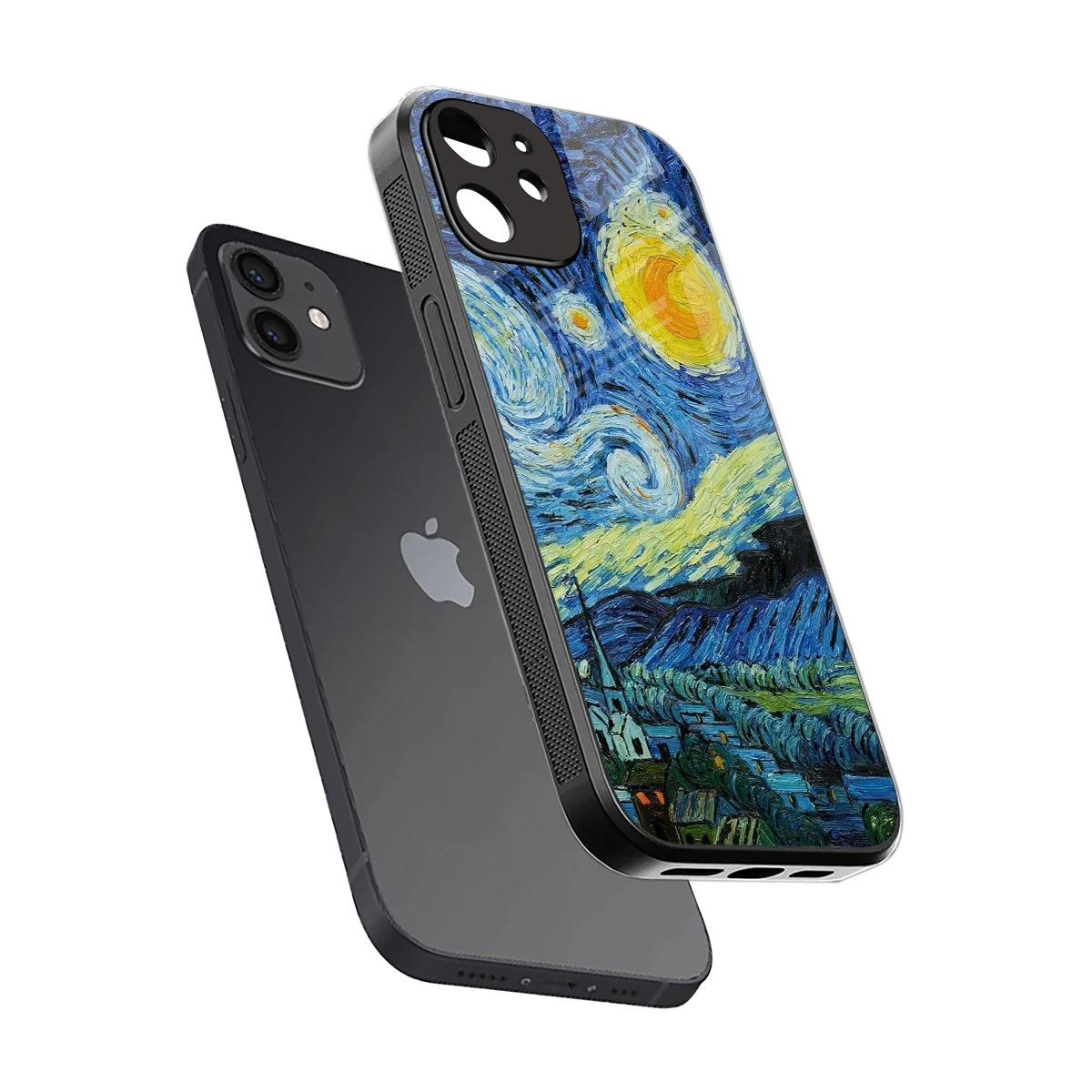 Starry night sleek iphone 12 cover with tempered glass back and TPU edges