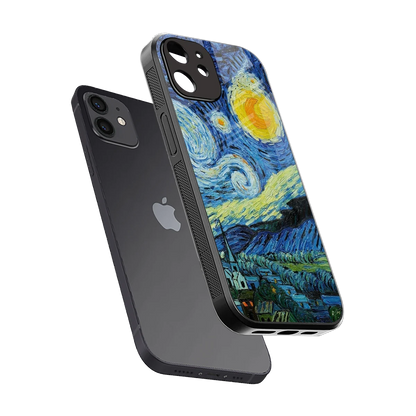 Starry night sleek iphone 12 cover with tempered glass back and TPU edges