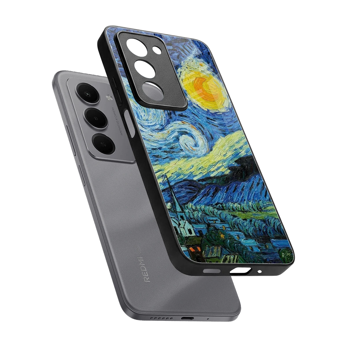 Starry night sleek redmi 15 5g cover with tempered glass back and TPU edges