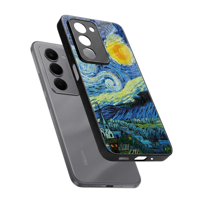 Starry night sleek redmi 15 5g cover with tempered glass back and TPU edges