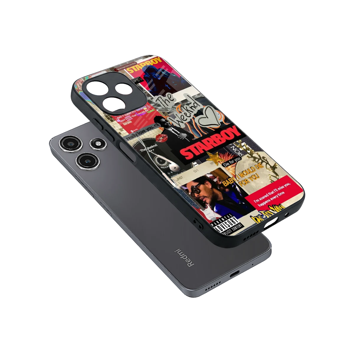Stellar Starboy sleek redmi 12 5g cover with tempered glass back and TPU edges