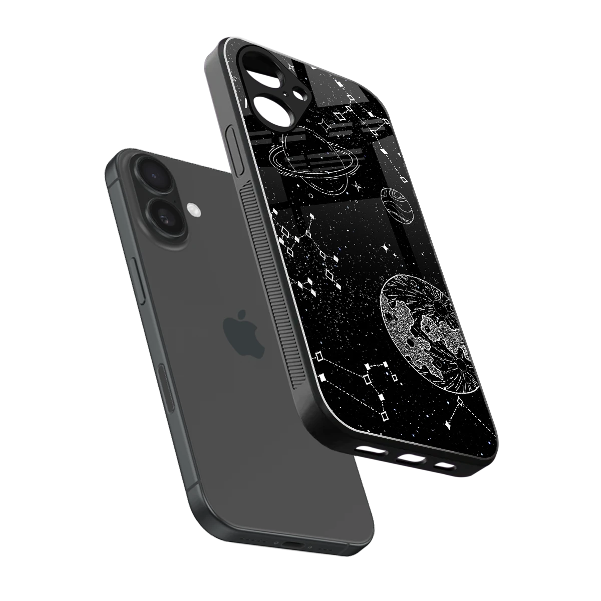 Stellar Voyage sleek iPhone 16 cover with tempered glass back and TPU edges