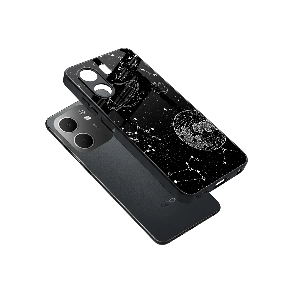 Stellar Voyage sleek oppo a5x 5g cover with tempered glass back and TPU edges