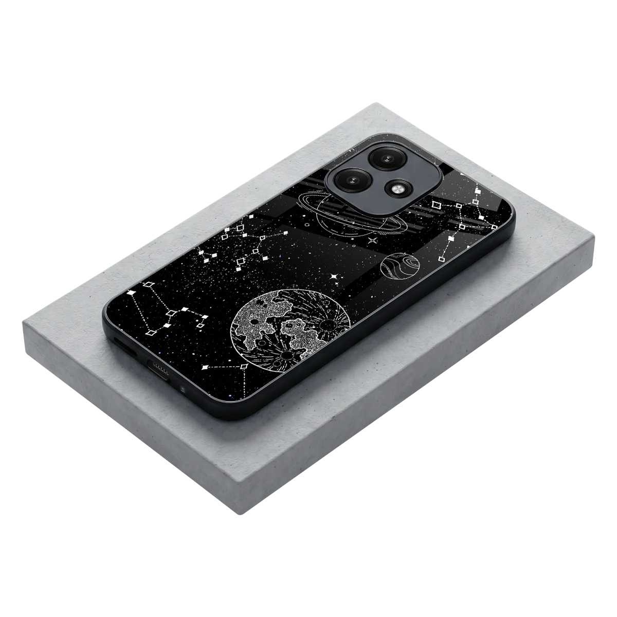 Stellar Voyage stylish phone case for redmi 12 5g | glossy glass and slim fit