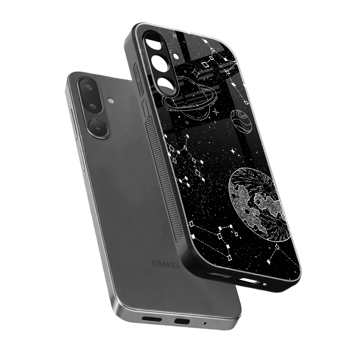 Stellar Voyage sleek samsung galaxy m56 5g cover with tempered glass back and TPU edges