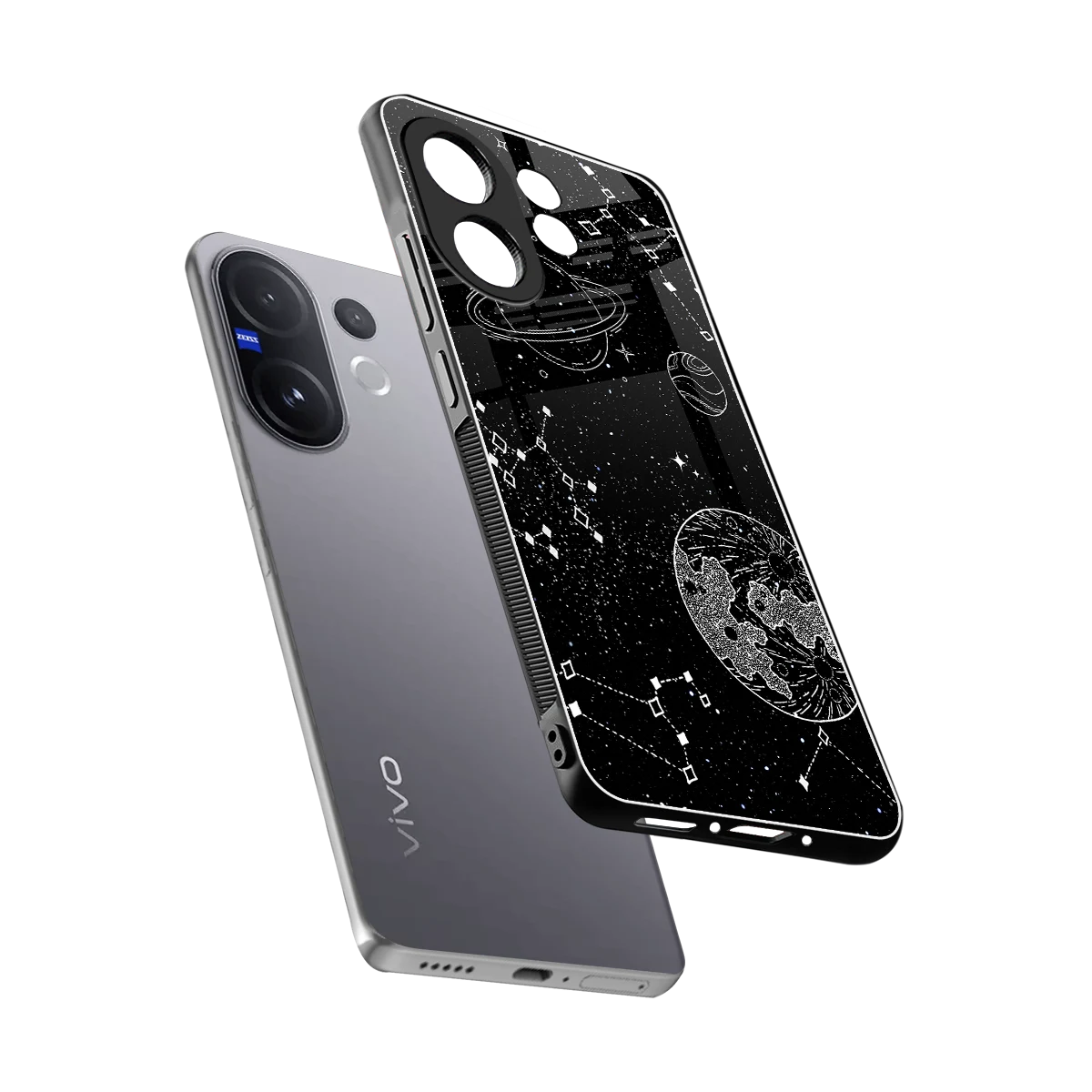 Stellar Voyage sleek vivo v60 cover with tempered glass back and TPU edges