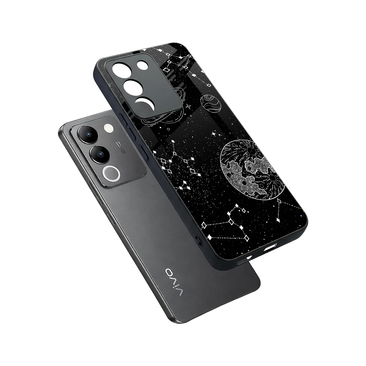 Stellar Voyage sleek vivo y200 5g cover with tempered glass back and TPU edges