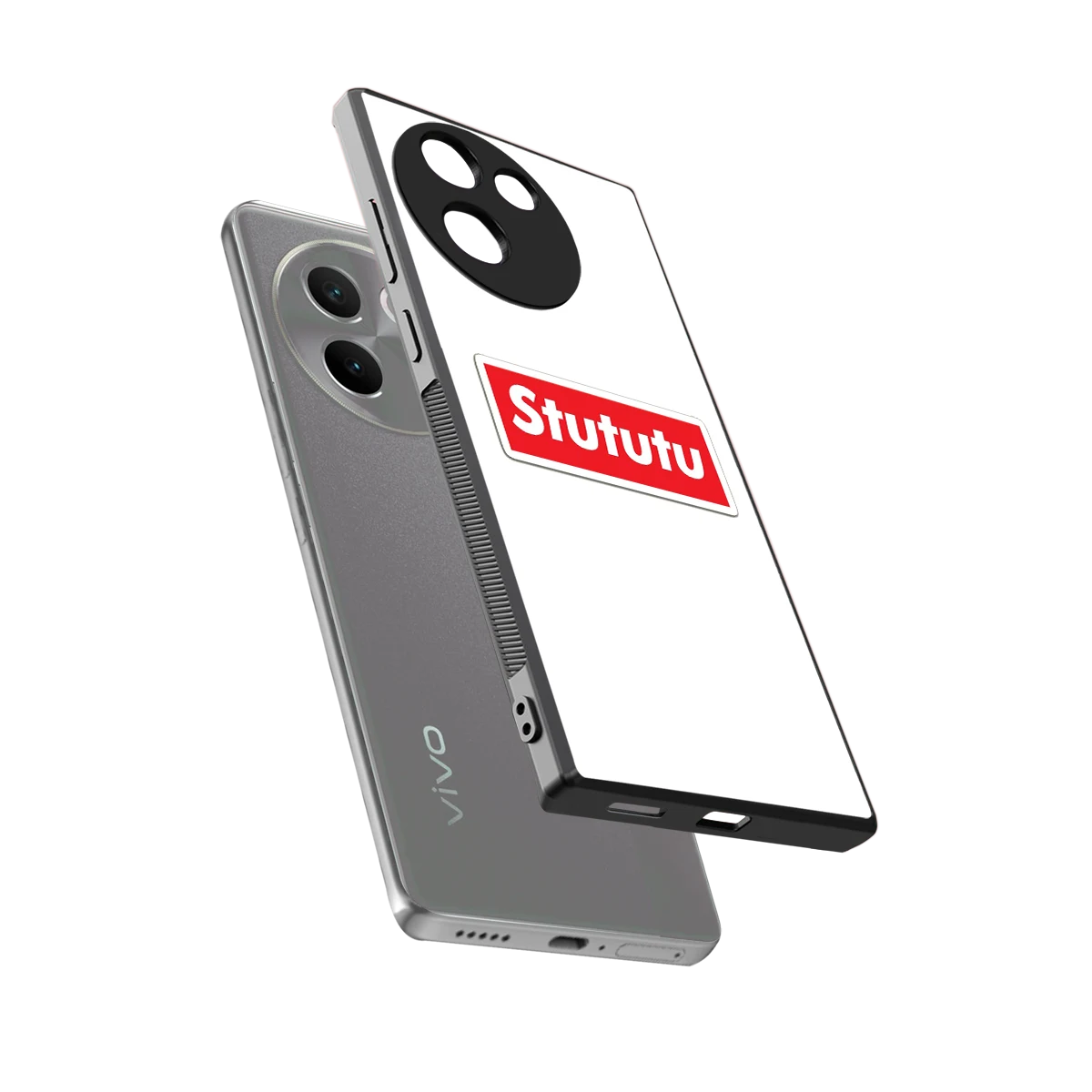 Stututu sleek vivo v30e cover with tempered glass back and TPU edges