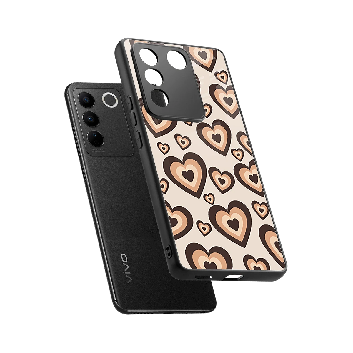 Sweetheart Cocoa sleek vivo v27 5g cover with tempered glass back and TPU edges