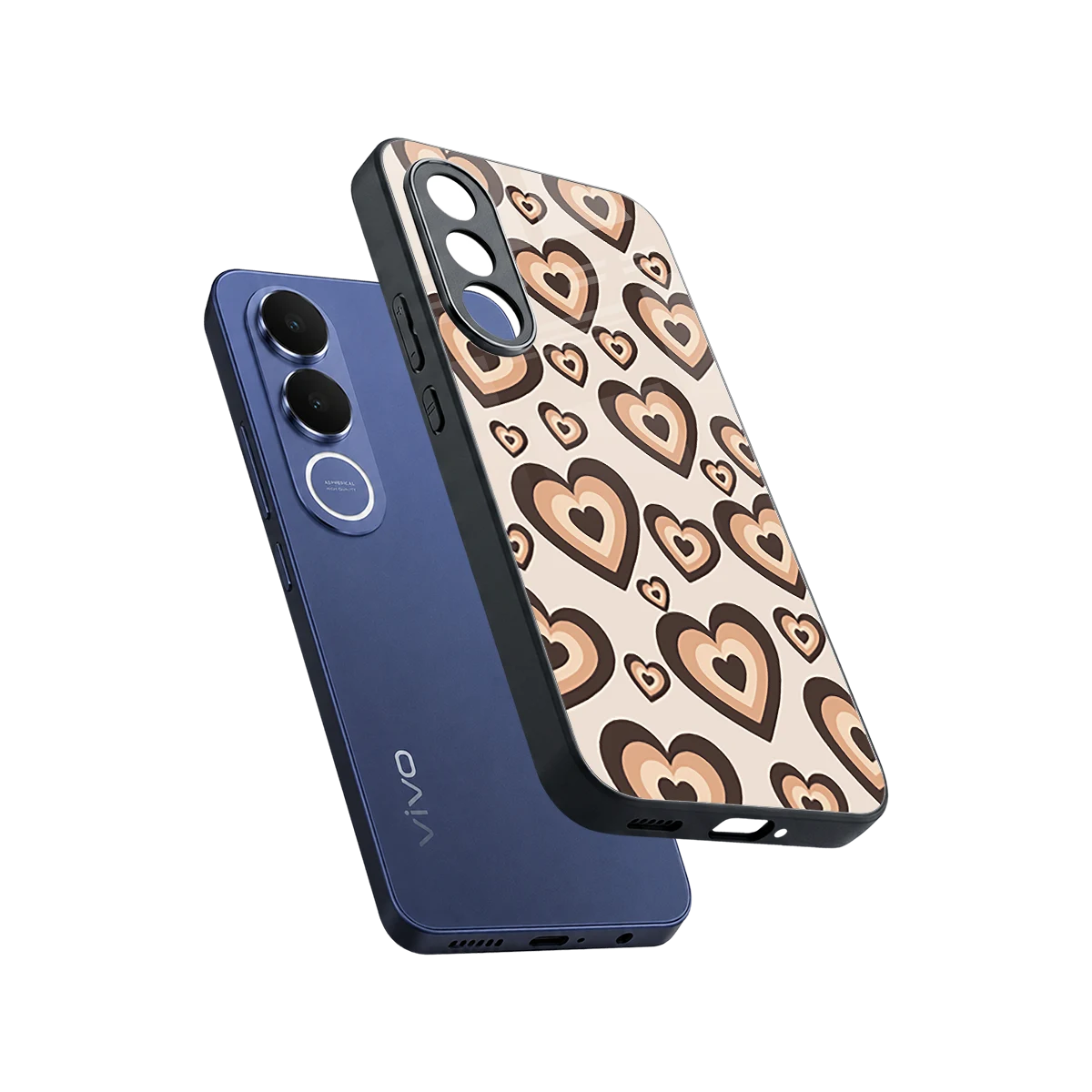 Sweetheart Cocoa sleek vivo v70 fe cover with tempered glass back and TPU edges