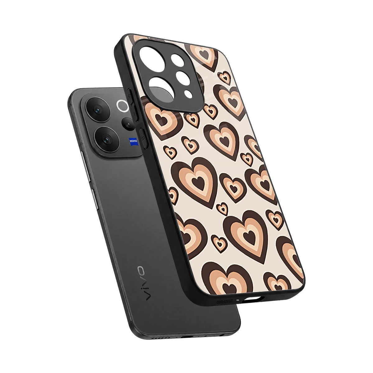 Sweetheart Cocoa sleek vivo v70 elite cover with tempered glass back and TPU edges