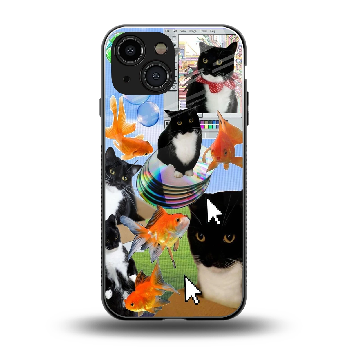 Techno Kitties back phone cover | glass case for iphone 13 mini