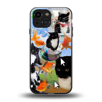 Techno Kitties back phone cover | glass case for iphone 13 mini
