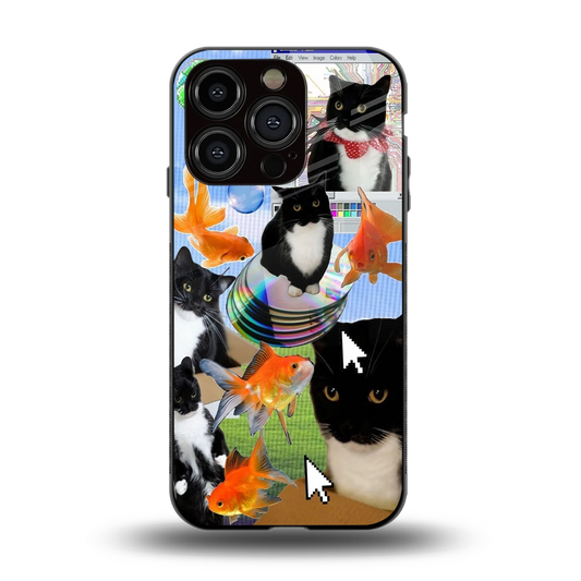 Techno Kitties back phone cover | glass case for iphone 13 pro