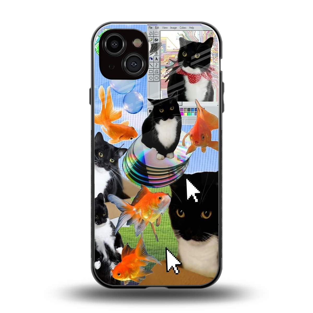 Techno Kitties back phone cover | glass case for iphone 15 plus