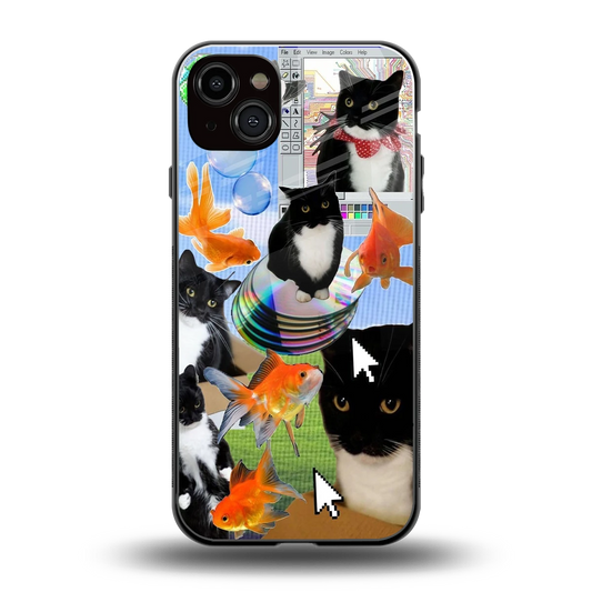 Techno Kitties back phone cover | glass case for iphone 15 plus