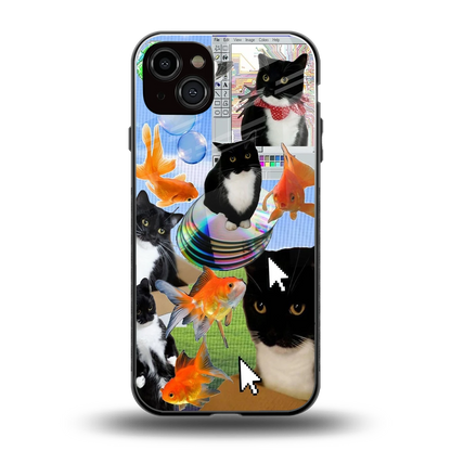 Techno Kitties back phone cover | glass case for iphone 14 plus