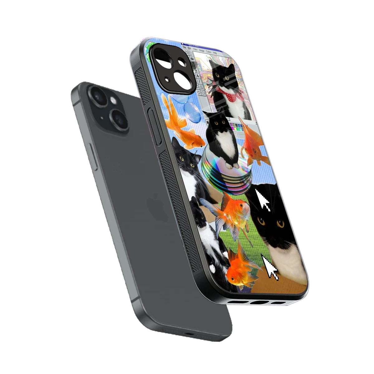 Techno Kitties sleek iphone 15 plus cover with tempered glass back and TPU edges