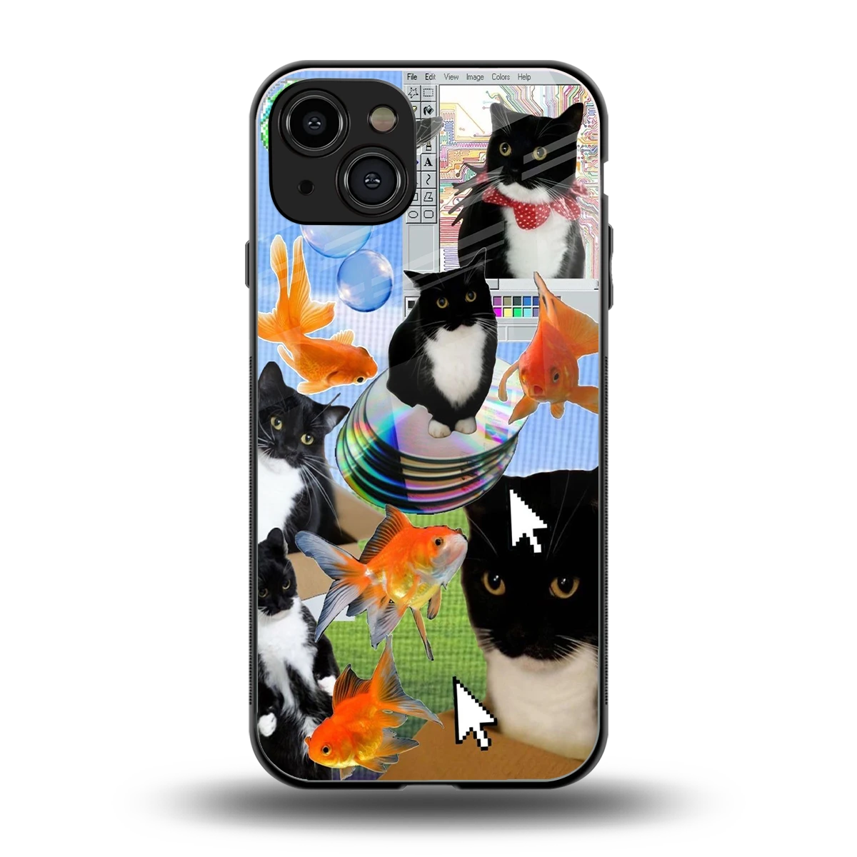 Techno Kitties back phone cover | glass case for iphone 15
