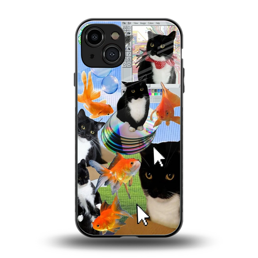 Techno Kitties back phone cover | glass case for iphone 15