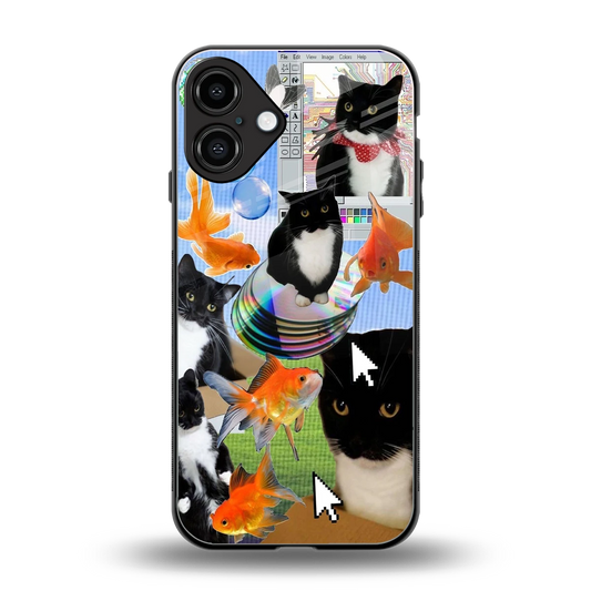 Techno Kitties back phone cover | glass case for iphone 16 plus