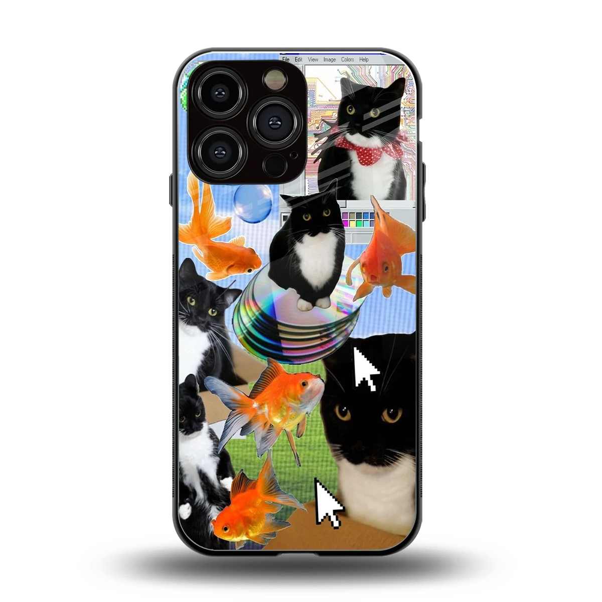 Techno Kitties back phone cover | glass case for iphone 16 pro max