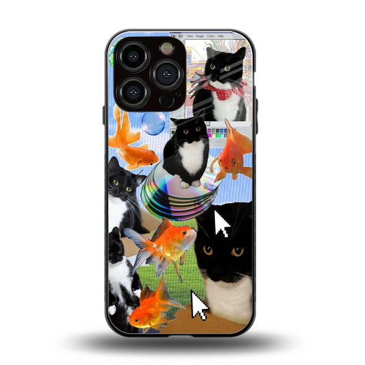 Techno Kitties back phone cover | glass case for iphone 16 pro max