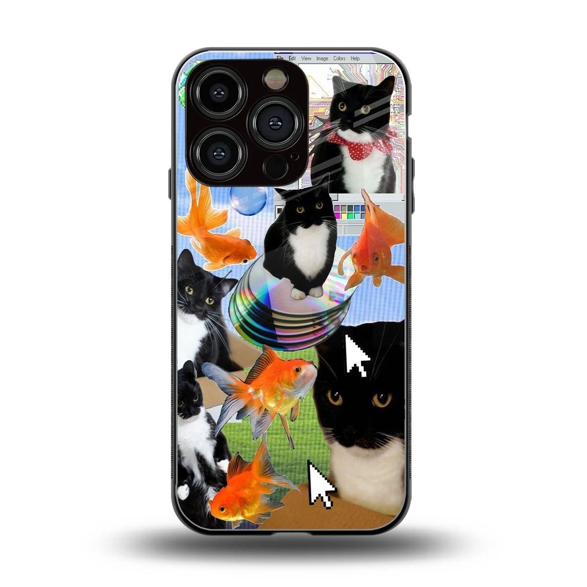 Techno Kitties back phone cover | glass case for iphone 16 pro