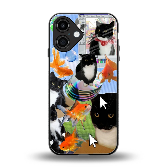 Techno Kitties back phone cover | glass case for iphone 16