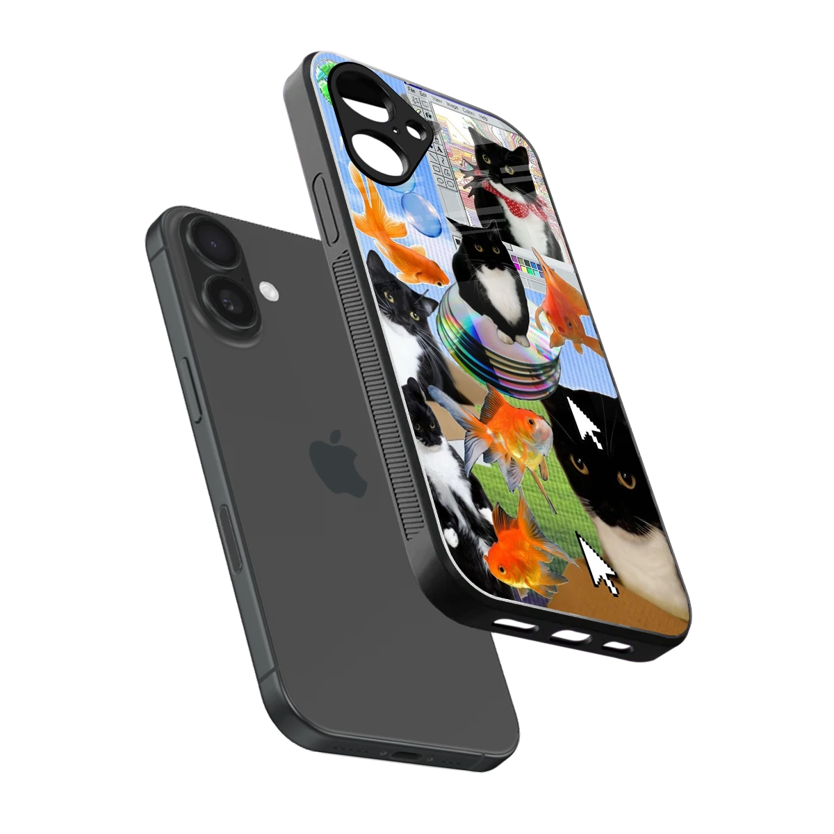 Techno Kitties sleek iPhone 16 cover with tempered glass back and TPU edges