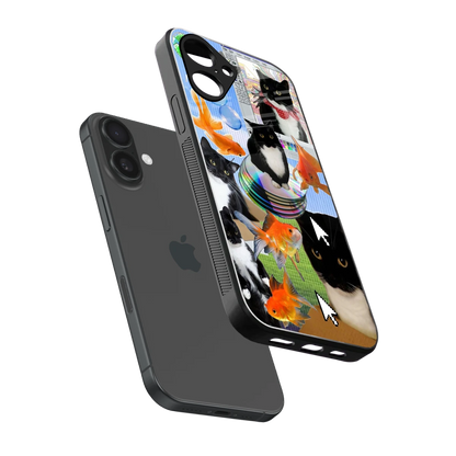 Techno Kitties sleek iPhone 16 cover with tempered glass back and TPU edges