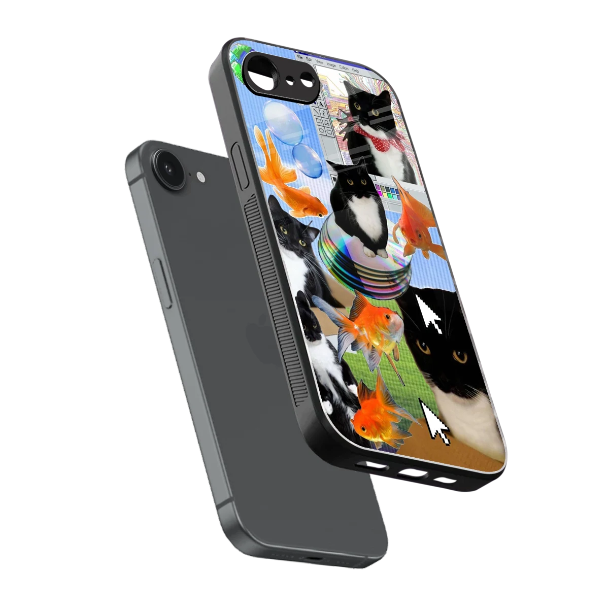 Techno Kitties sleek iphone 17e cover with tempered glass back and TPU edges