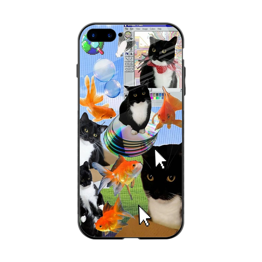 Techno Kitties back phone cover | glass case for iphone 8 plus