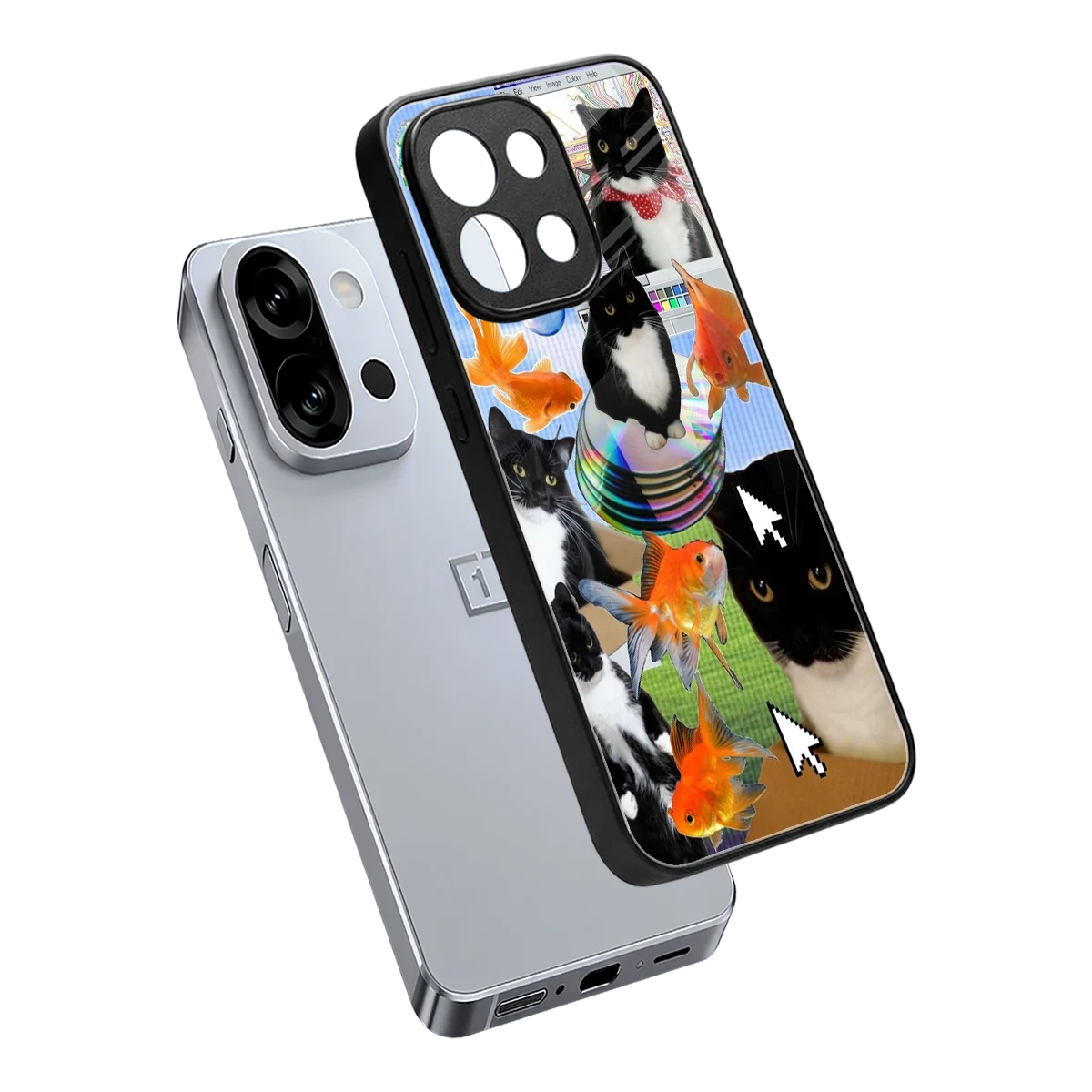 Techno Kitties sleek oneplus 13s cover with tempered glass back and TPU edges