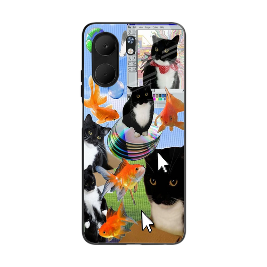 Techno Kitties back phone cover | glass case for oppo a5x 5g