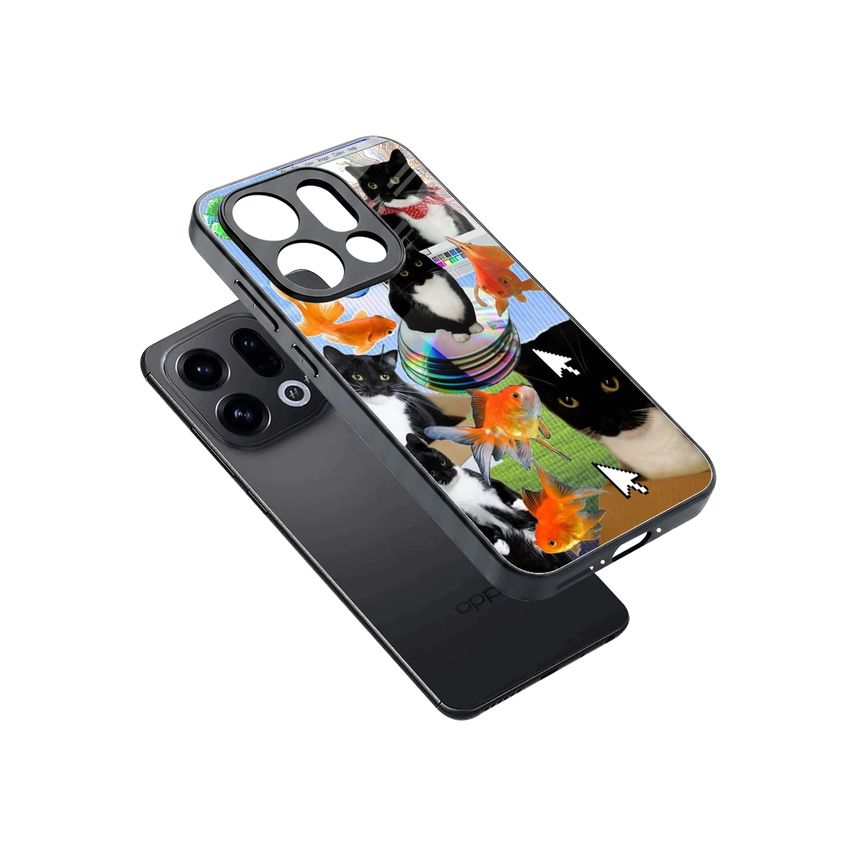 Techno Kitties sleek oppo find x9 cover with tempered glass back and TPU edges
