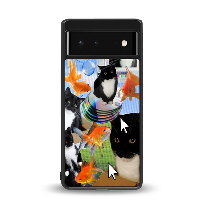 Techno Kitties back phone cover | glass case for google pixel 6a