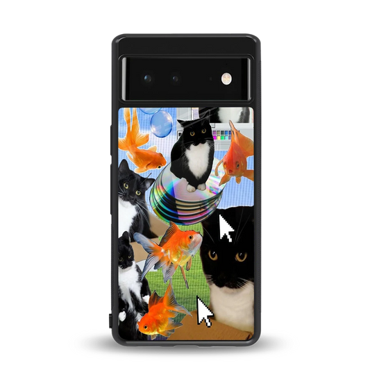 Techno Kitties back phone cover | glass case for google pixel 6a