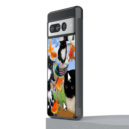 Techno Kitties stylish phone case for google pixel 7 pro | glossy glass and slim fit