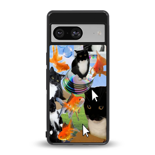 Techno Kitties back phone cover | glass case for google pixel 8