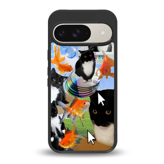 Techno Kitties back phone cover | glass case for google pixel 9