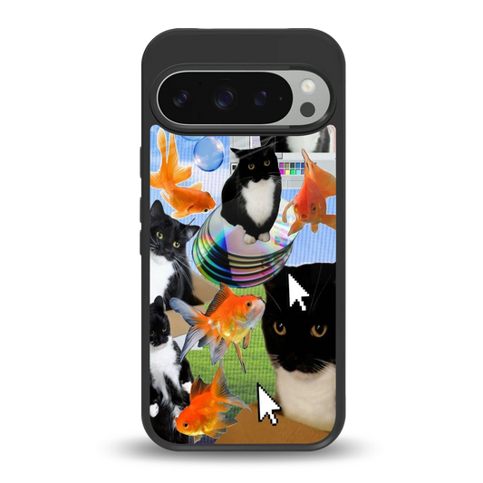 Techno Kitties back phone cover | glass case for google pixel 9 pro