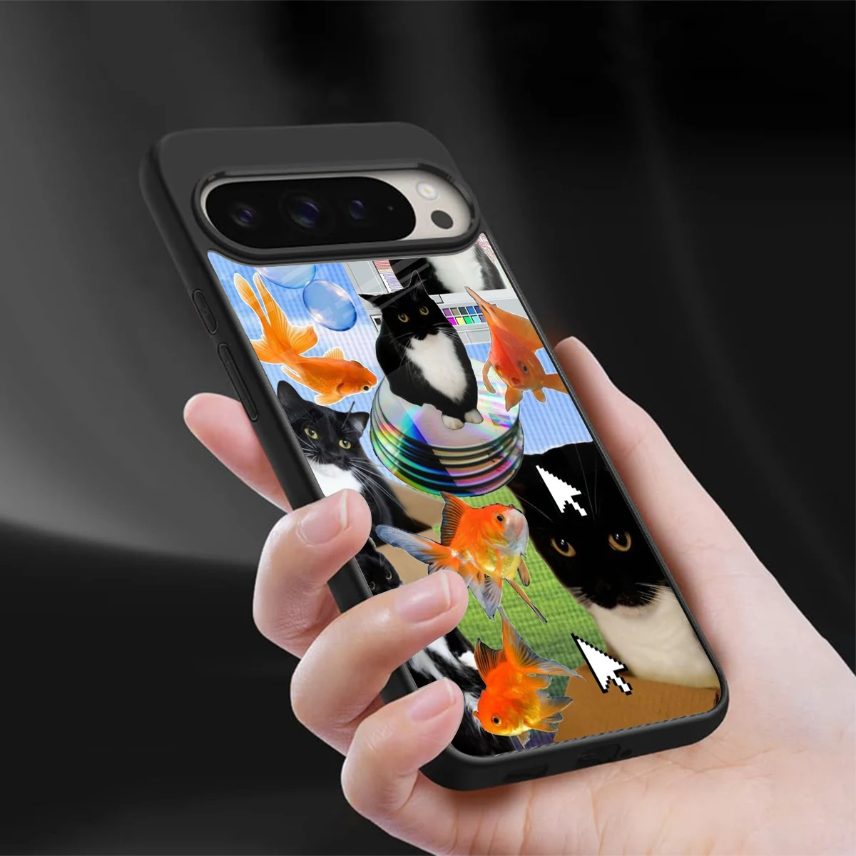Techno Kitties sleek google pixel 9 pro xl cover with tempered glass back and TPU edges