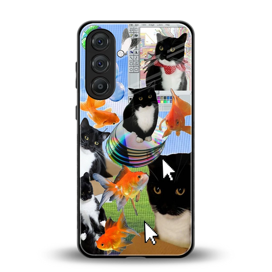Techno Kitties back phone cover | glass case for samsung galaxy m36 5g