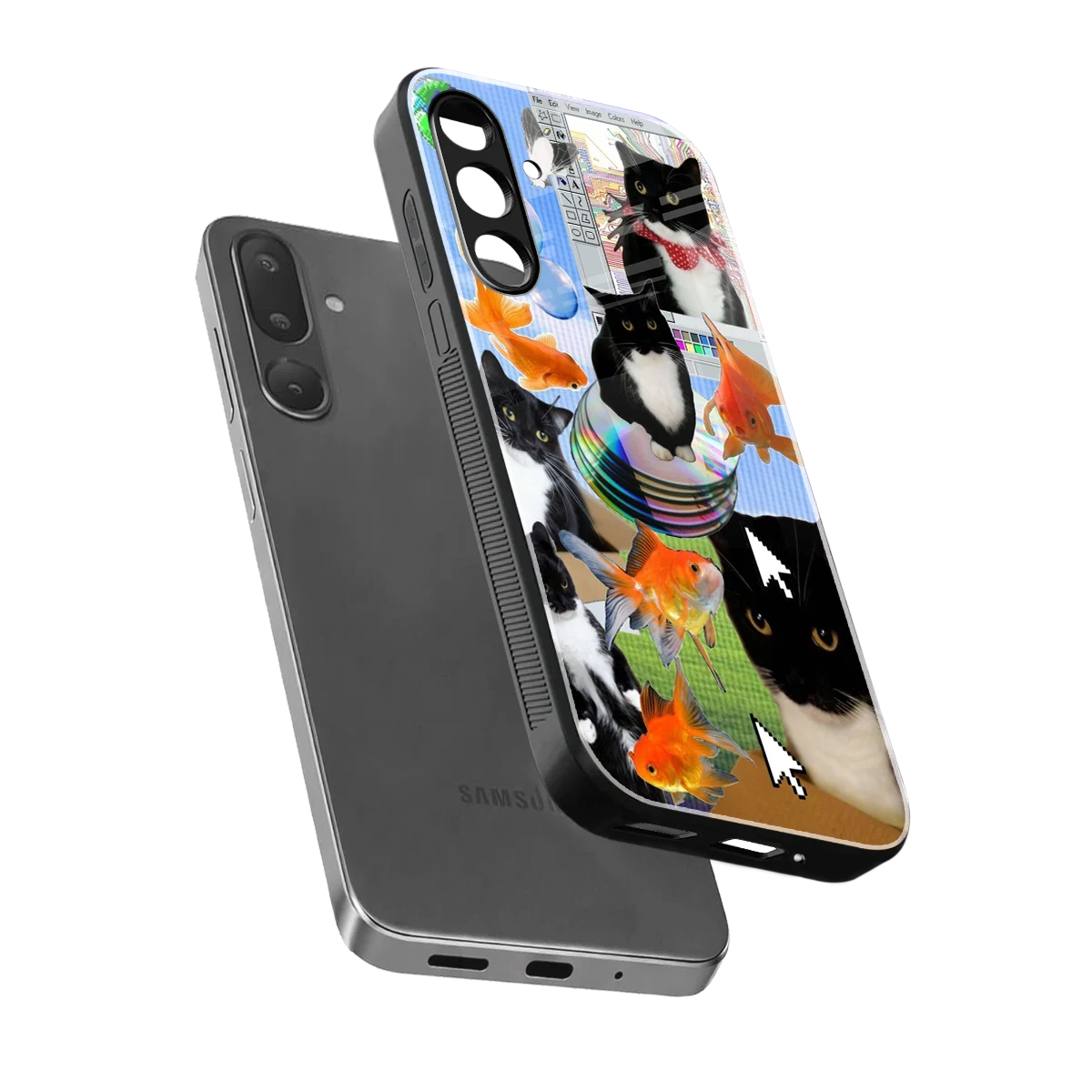 Techno Kitties sleek samsung galaxy m36 5g cover with tempered glass back and TPU edges