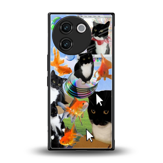 Techno Kitties back phone cover | glass case for vivo v30e