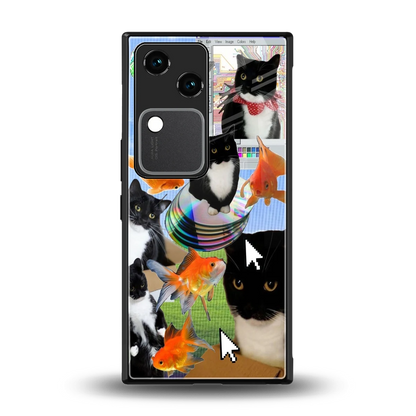 Techno Kitties back phone cover | glass case for vivo v30