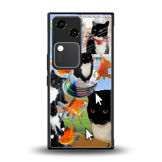 Techno Kitties back phone cover | glass case for vivo v30