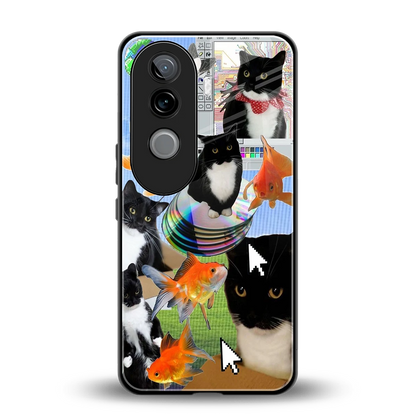 Techno Kitties back phone cover | glass case for vivo v40e